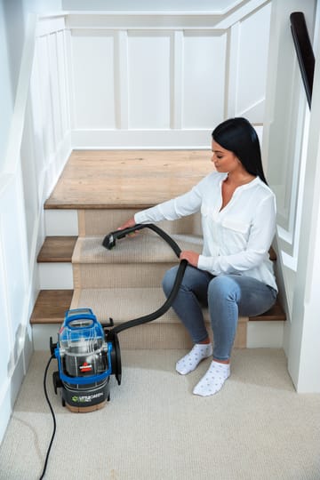 Using Little Green Pro to deep clean stairs.