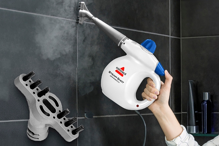 Steam Shot Handheld steamer steaming shower tile
