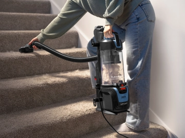 Using Lift-Off Pod with attachment on hose to vacuum carpet on stairs