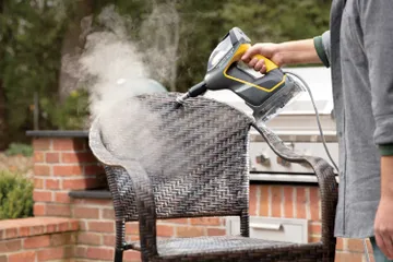 Using PowerSteamer to steam clean wicker patio chair