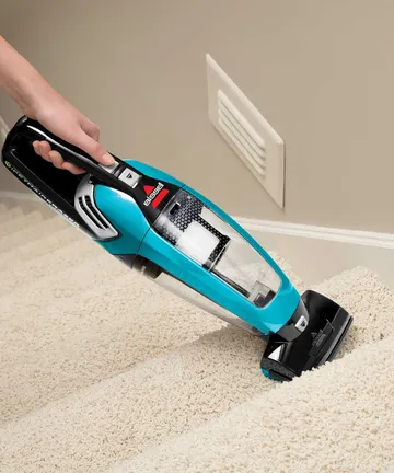 Using Motorized Brush on Pet Hair Eraser Hand Vac to Vacuum Stairs