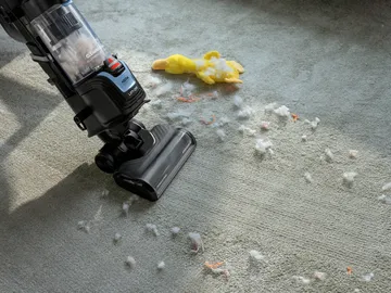 Vacuuming debris from carpet