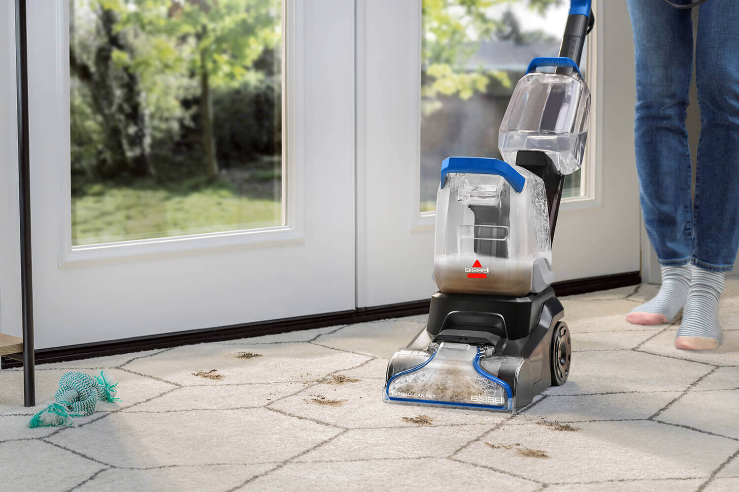 Using TurboClean powerBrush to deep clean heavy traffic area of carpet