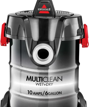 Front of MultiClean Wet Dry Vac with 10 amps and 6 gallon graphic