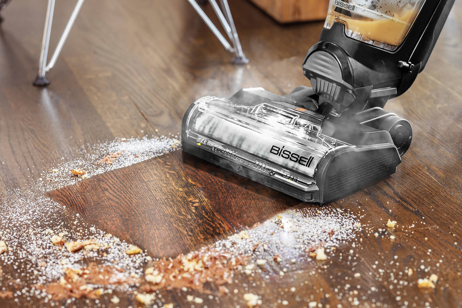 CrossWave cleaning mess off hard flooring. 