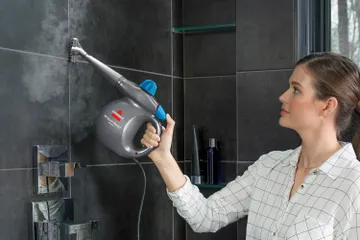 Using Steam Shot to steam bathroom tile