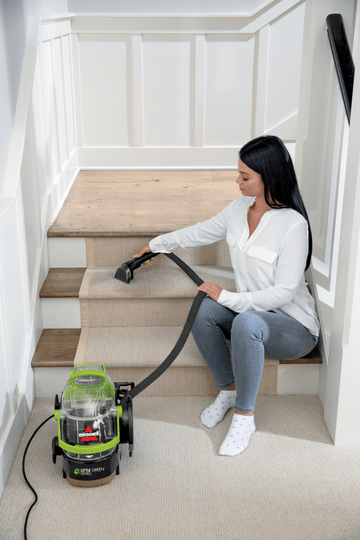 Using Little Green Pro to deep clean stairs.
