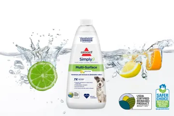 Simiply Formula bottle with Safer Choice Logo and USDA Certified label around citrus fruits