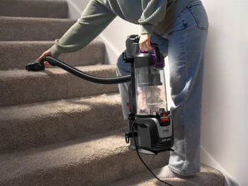 Using Lift-Off Pod with attachment on hose to vacuum carpet on stairs
