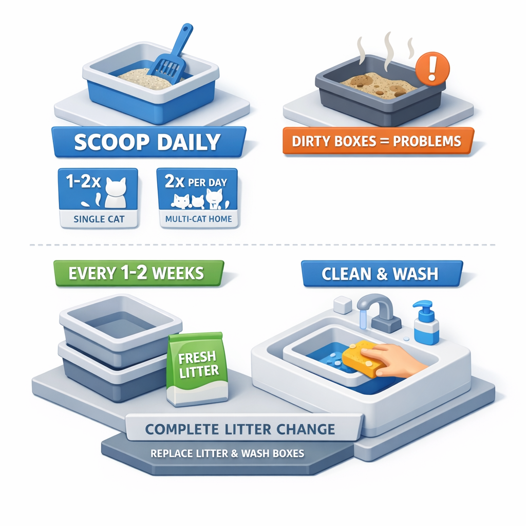 Diagram showing how often to change cat litter