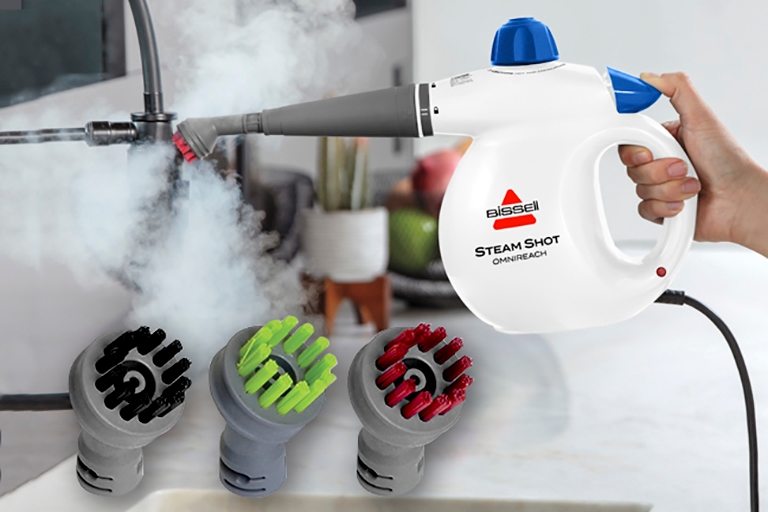 Steam Shot OmniForce handheld steamer color coded cleaning brushes
