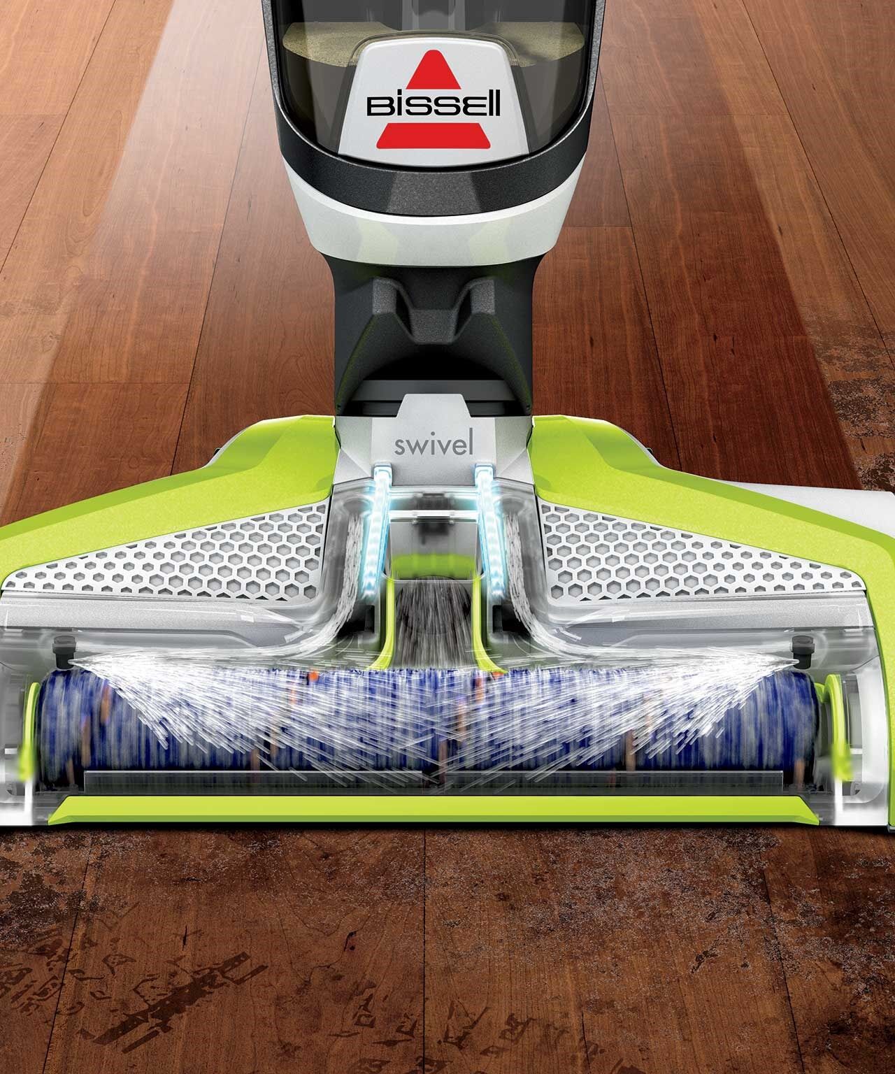 Brush Roll mopping and picking up debris from hard flooring